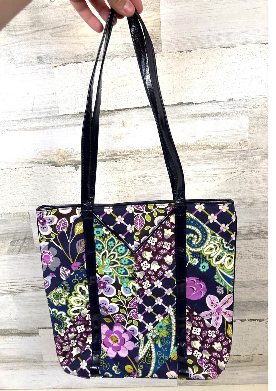 Vera Bradley Nightingale Tall Tote Rhythm Blues Plum Petals Patchwork Bag NEW